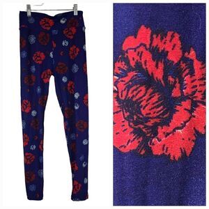 LuLaRoe Navy Floral One Size (2-10) Butter Soft Legging Red White Stretch Pants